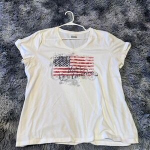 White Short Sleeve Tee with American Flag Design